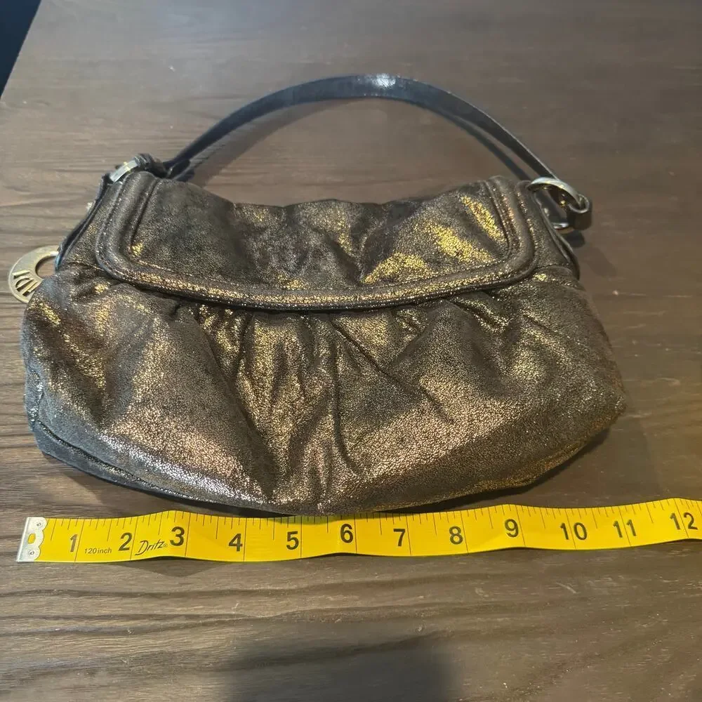 Fendi Metallic Bronze Leather Baguette Shoulder Bag Suede Interior Authentic COA - Picture 4 of 7